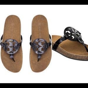 Tory Burch Miller Cloud Sandal - Black/Tan - size 7.5 brand new/never worn